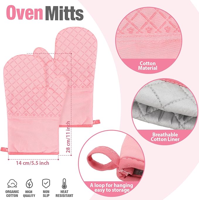 Sumind Pink Oven Mitts and Pot Holders 7 Sets, Heat Resistant Kitchen Gloves - Image 3