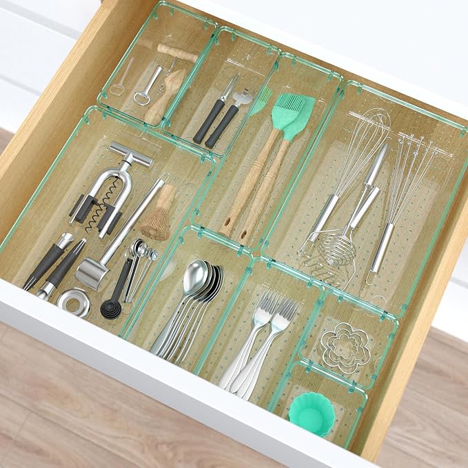 StorMiracle 13 PCS Clear Plastic Drawer Organizers Set, 4 Size Desk Drawer - Image 6