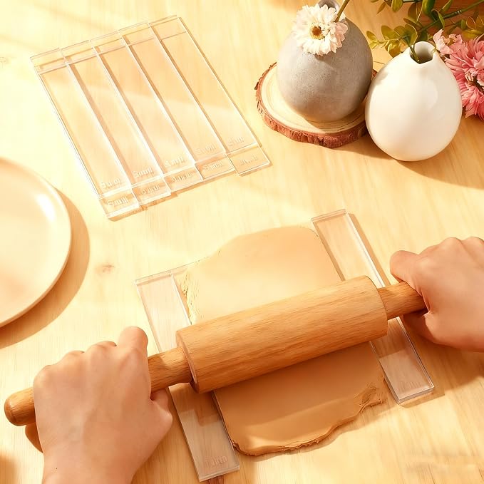 Polymer Clay Tools: Rolling Pin Guides & Roller Set 12Pcs Acrylic Adjustable - Image 3