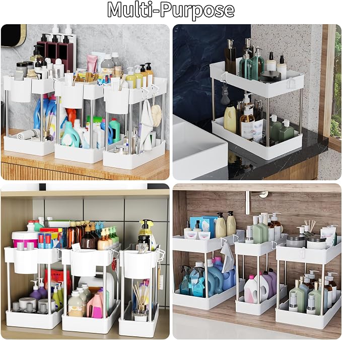 3 Pack Under Sink Organizers and Storage, 2 Tier Bathroom Cabinet Organizer - Image 7