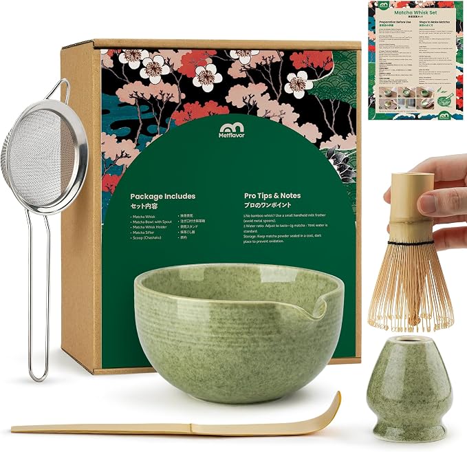 Matcha Whisk Set, Ceramic Bowl Matcha Kit & Handcrafted Bamboo Chasen, Complete by Metflavor