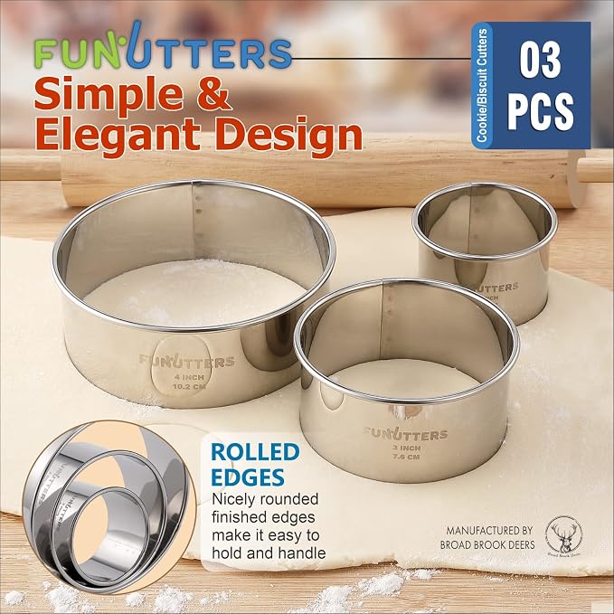 Cookie Cutter Set, Measuring 2'', and 4'', Round Metal Baking Rings - Image 4