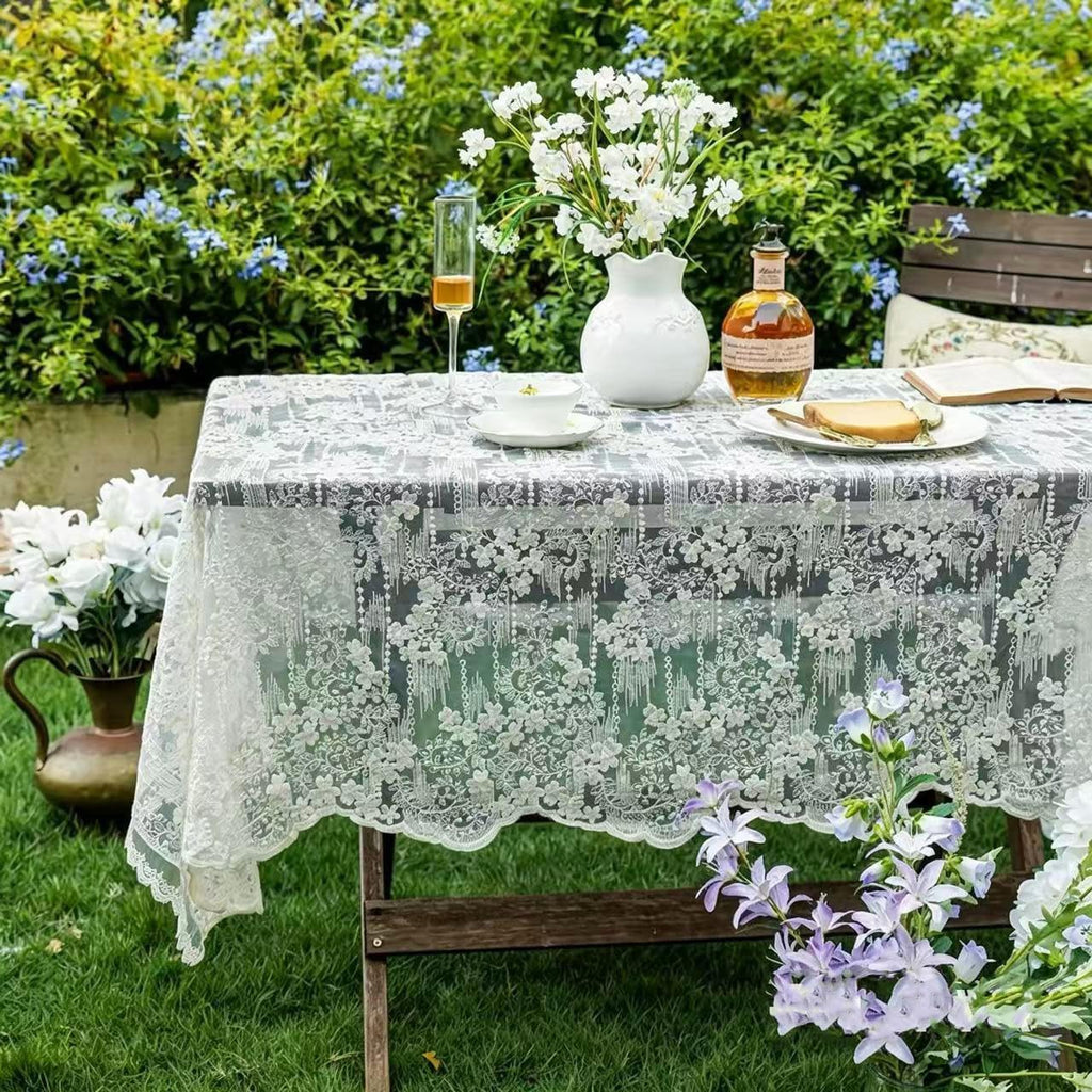 French Embroidery Lace Tablecloth - Rectangular for Coffee Tables