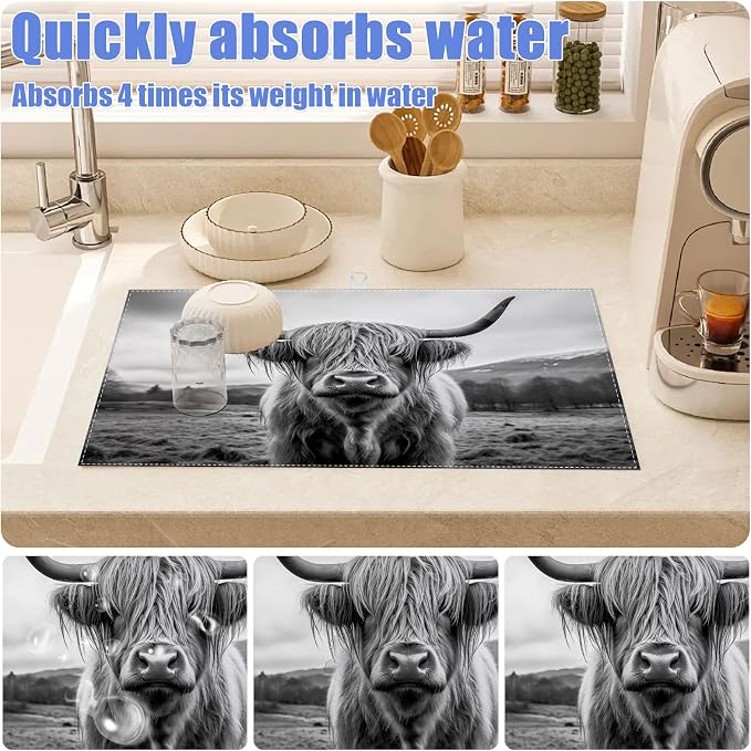 Highland Cow Dish Drying Mat for Kitchen Counter Drying Pad Absorbent - Image 4