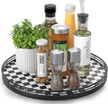 Black and White Kitchen Lazy Susan Turntable – Checkered Round Decorative Tray by AMH