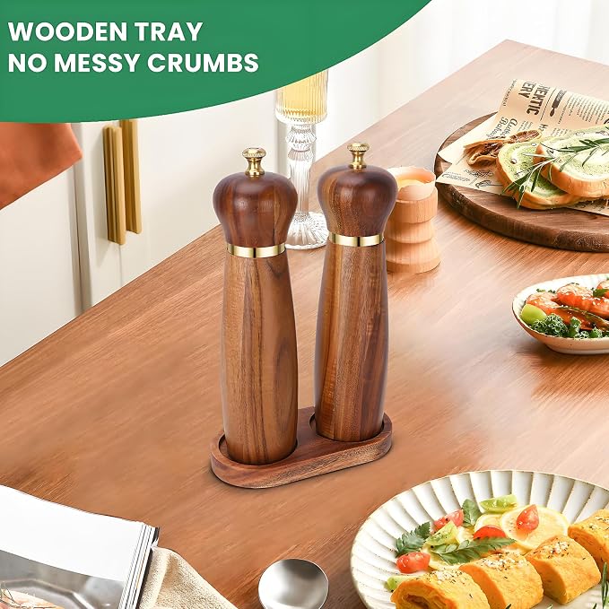 Acacia Wood Salt and Pepper Grinder Set - Image 3
