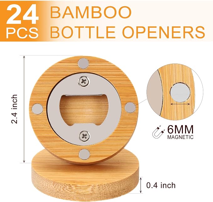 Yoption 24 Pcs Bamboo Magnetic Bottle Opener, Wooden Bulk Fridge Magnet Bottle - Image 2