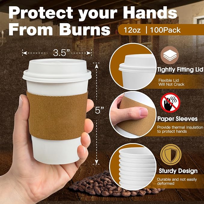 Ginkgo 100 Pack 12 oz Leak-Proof Coffee Cups - Image 3