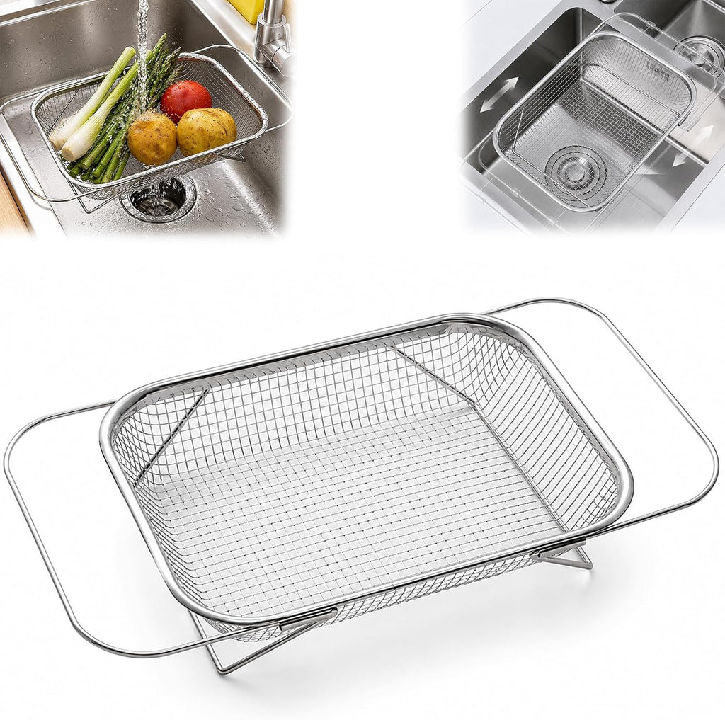 Stainless Steel Telescopic Drainer Basket Adjustable with Handles,M