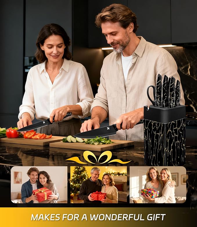 Knife Set, 8 Pieces Kitchen Knife Block Sets, High Carbon German Stainless Steel - Image 6
