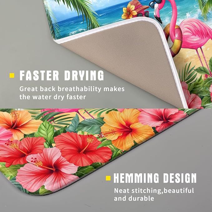 Summer Flamingos Dish Drying Mat 16x18 inch Tropical Beach Microfiber Washable - Image 3