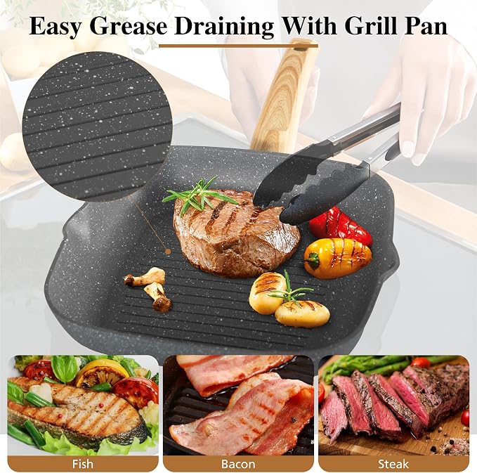 DishDelight 17 Piece Pots and Pans Set Non Stick, Granite Nonstick Cookware Set - Image 9