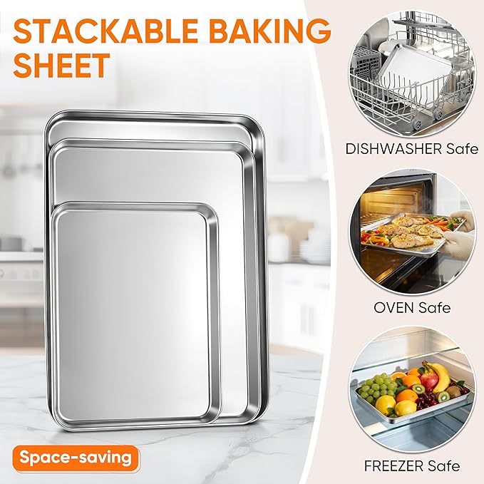 LIANYU Baking Sheet Pans Set of 3, Stainless Steel Cookie Sheets - Image 5