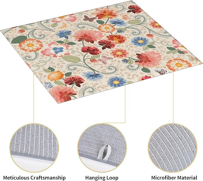 Mandala Flowers Dish Drying Mat 16x18 Inch, Microfiber Absorbent Fast Dry Mat - Image 3