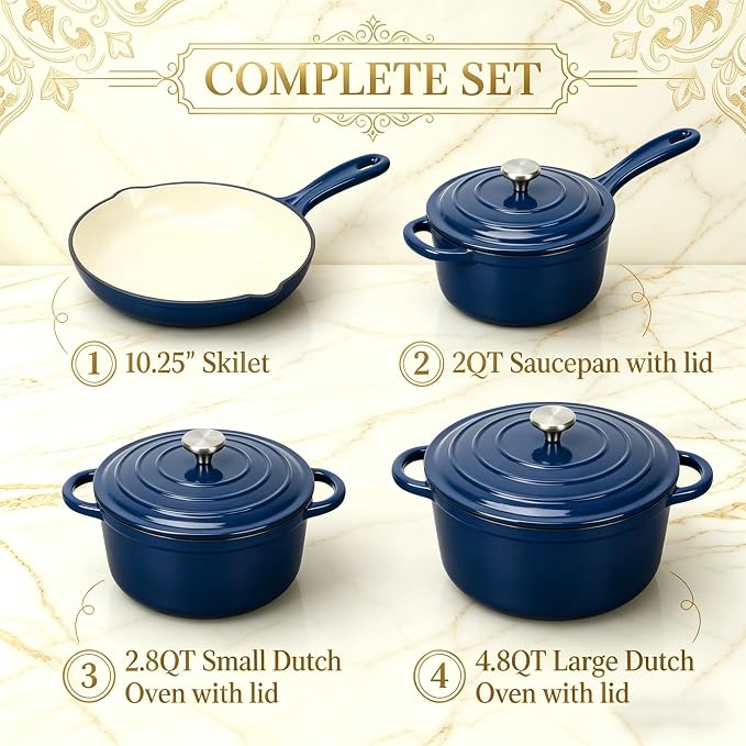 QuliMetal Enameled Cast Iron Cookware Set, 4-Piece Pots and Pans Set - Image 2
