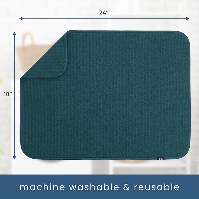 S&T INC. Dish Drying Mat XL, 18” x 24”, Absorbent Microfiber Kitchen Counter Mat - Image 6