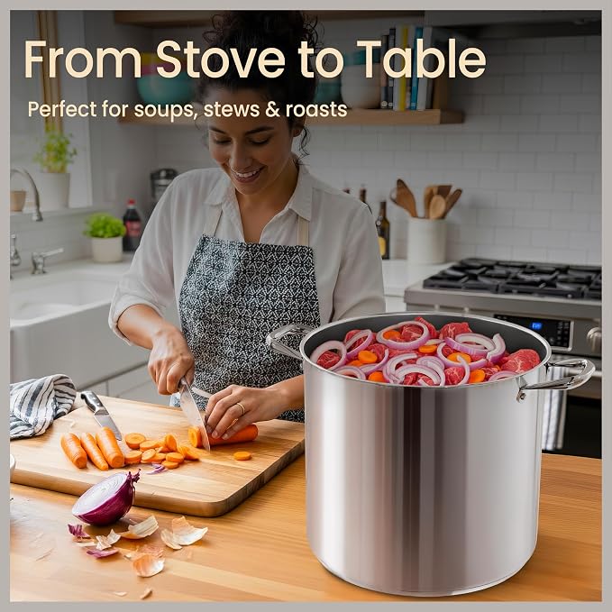 Stainless Steel Stockpot with Tempered Glass Lid 24 Quart, Durable 18/0 - Image 5