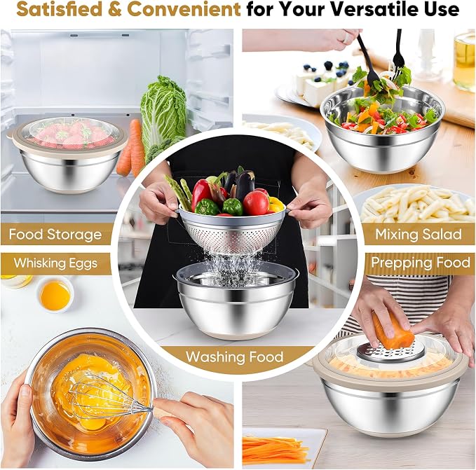 P&P CHEF Mixing Bowls with Lids Set of 3, Stainless Steel Mixing Bowl and - Image 5