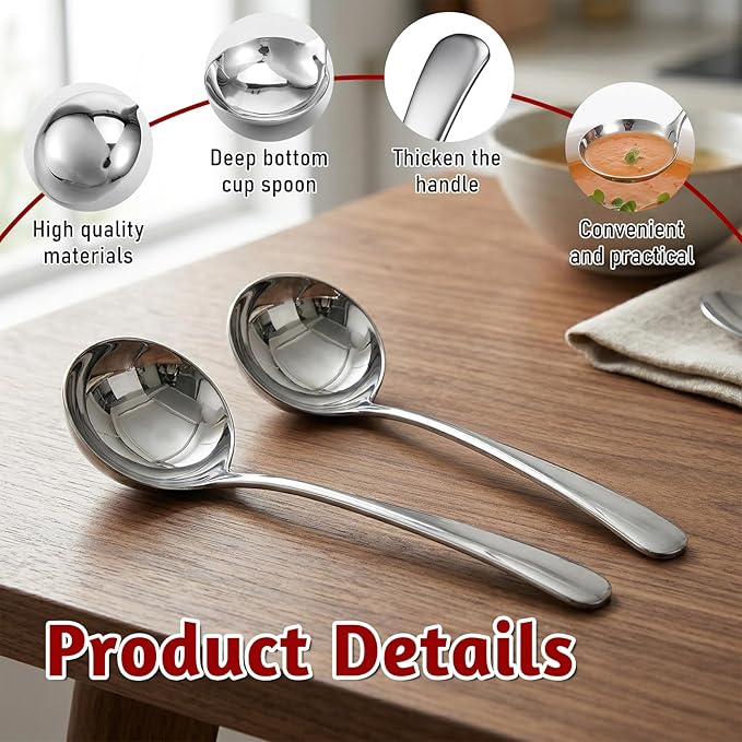 JJUNW 2 Pcs Small Silver 7.9 Inch Gravy Soup Ladle, Stainless Steel Sauce Ladle - Image 3