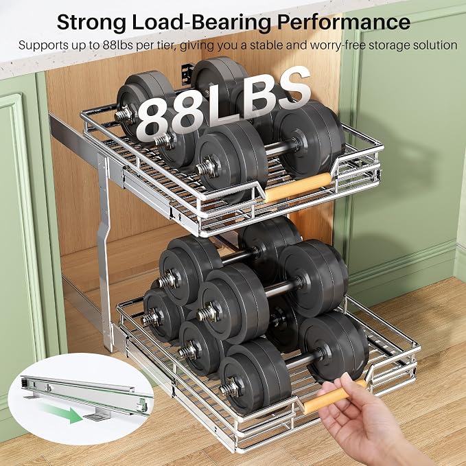 Pull out Cabinet Organizer, 2 Tiers 23"W X 21"D, Heavy Duty Smooth Sliding - Image 7