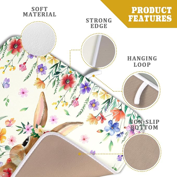 Giwawa Easter Rabbit Dish Drying Mat Spring Flower Dish Drainer Rack Mats 16x18 - Image 4