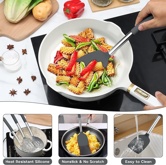 Onader Kitchen Cooking Utensils Set of 15, Silicone and Stainless Steel - Image 5