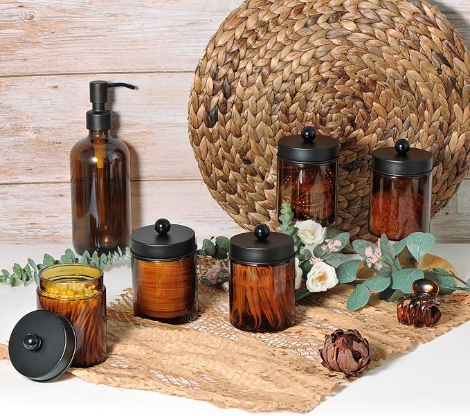 Amolliar Amber Glass Qtip Holder, Apothecary Jars - Image 7