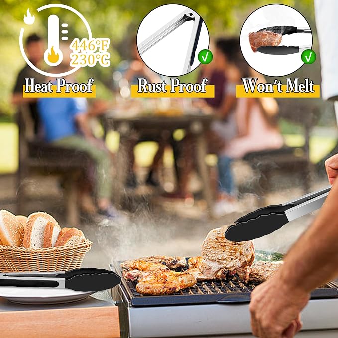 TeamFar Kitchen Tongs, Heat Resistant Silicone Tongs, Locking Design & - Image 4