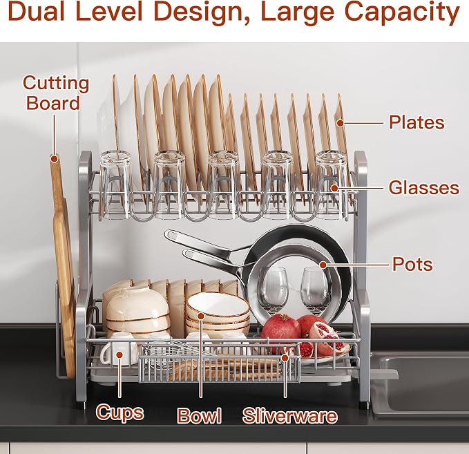 2 Tier Dish Drainer Drying Rack - Image 3