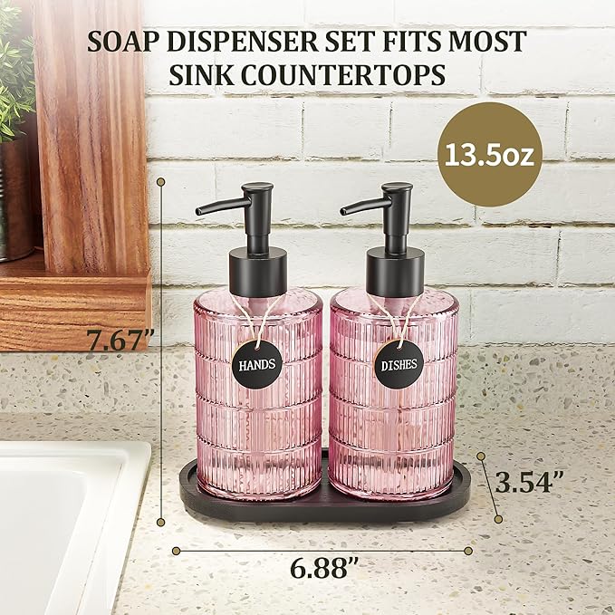 MASADI Soap Dispenser Set with Bamboo Tray, Dish and Hand Soap Lotion Dispenser - Image 2