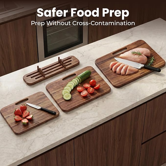 SMIRLY Wooden Cutting Boards for Kitchen, Double-Sided Cutting Board - Image 5