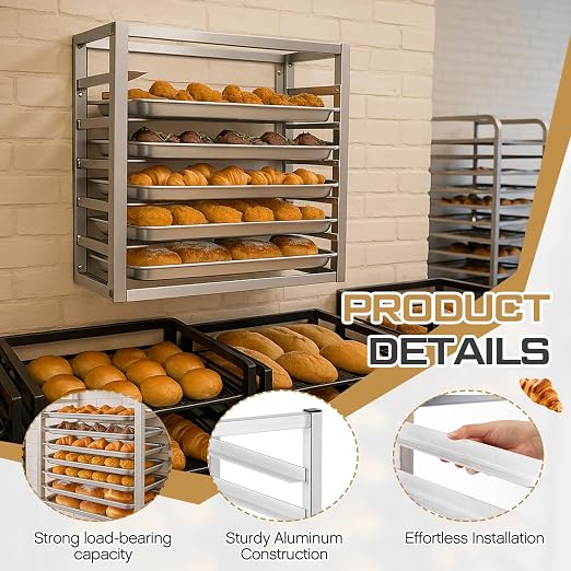 Blulu 5 Tier Wall Mounted Sheet Bun Pan Rack 21 x 13 x 18 Fits 5 Half Size - Image 3
