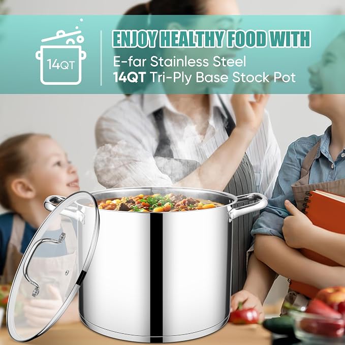 E-far 14 Quart Stainless Steel Stock Pot, Heavy Duty Induction Stockpot - Image 7