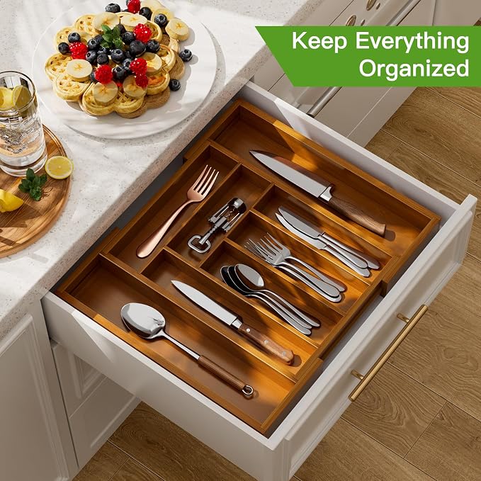 Pipishell Bamboo Expandable Drawer Organizer - Image 2