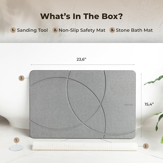 TOSORO - Stone Bath Mat Diatomaceous Earth Shower Mat Non-Slip Super Absorbent - Image 6