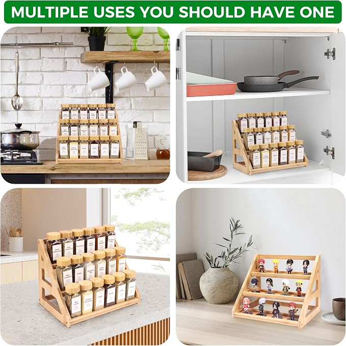 Spice Rack, Spice Organizer -3 Tier Bamboo Spice Racks, Solution - Image 5