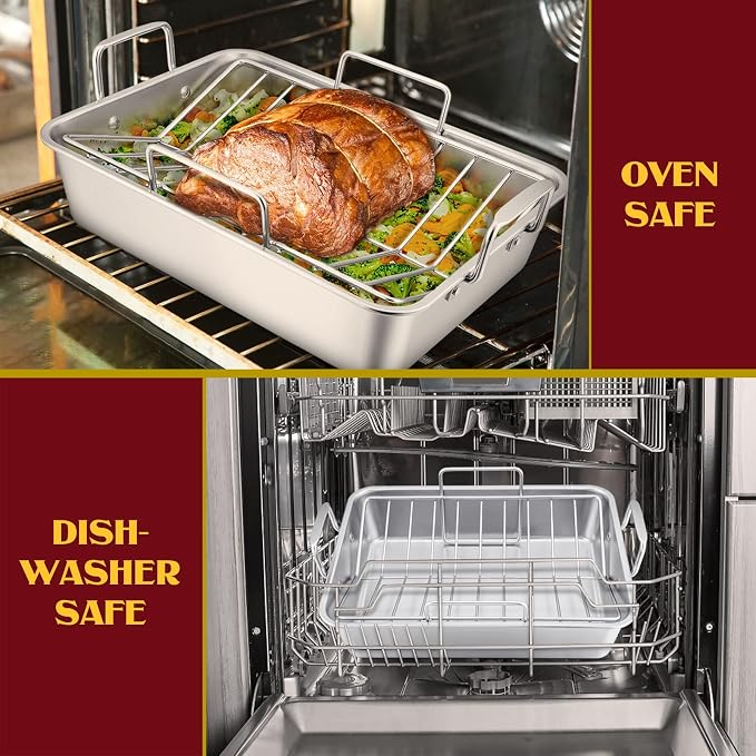 E-far 14 x 10.6 Inch Roasting Pan, Stainless Steel Turkey Roaster - Image 7