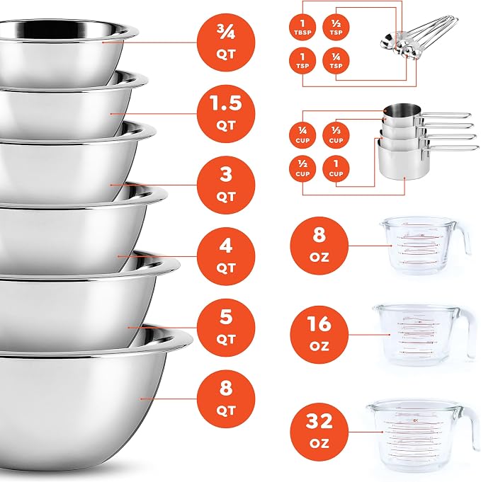 Eatex Mixing Bowls with Measuring Cups & Measuring Spoons 17 Piece Set - Image 3
