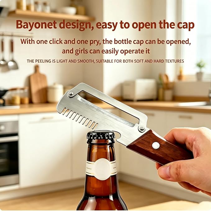 Multi-Functional Vegetable Peeler, 3 in 1 Multi Functional Wooden Handle Peeler - Image 3