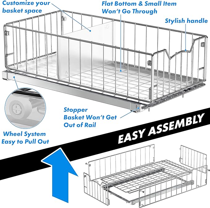 Simple Houseware Pull-Out Cabinet Sliding Basket Organizer, 17.2" D x 9.7" W x - Image 4
