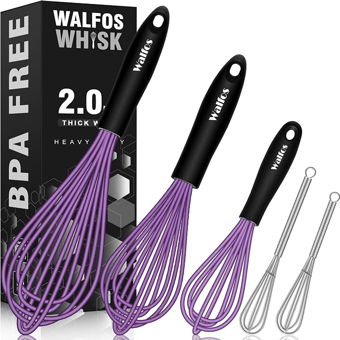 Walfos Whisk, Silicone Whisks Set of 5, Mini Stainless Steel Whisk 7+5in & Non by Walfos