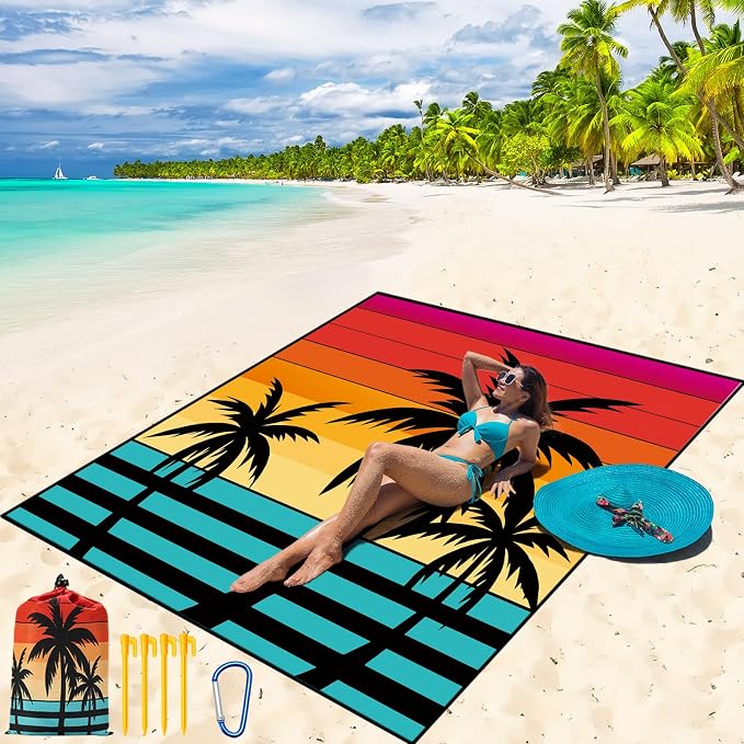 WIWIGO Beach Blanket Waterproof Sandproof Beach Mat 79" X 83"/10'x9'for 2-8 by WIWIGO
