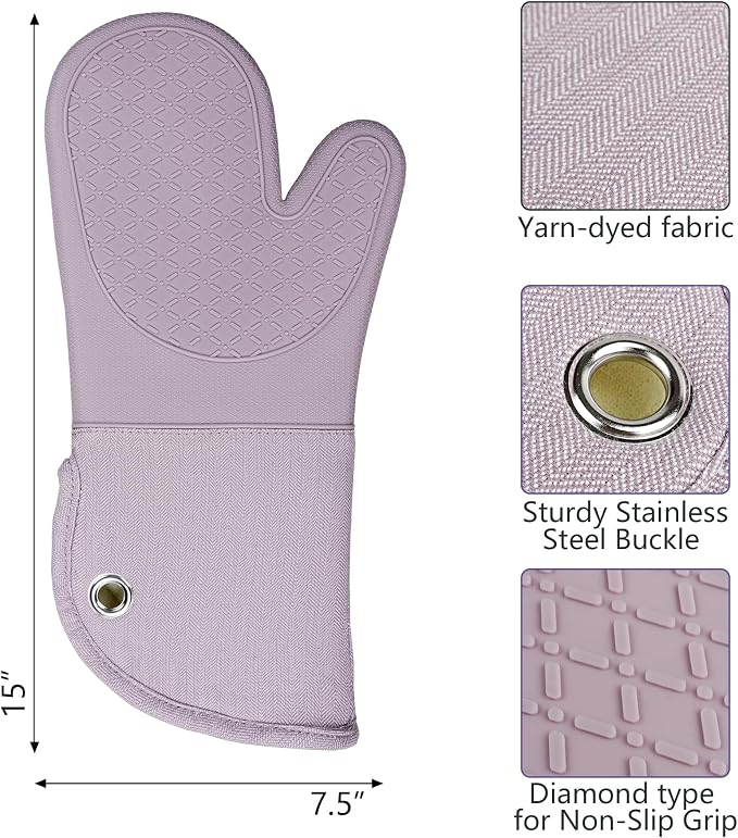 Professional Microwave Silicone Oven Mitts one Pair, Kitchen Mitten Set - Image 2
