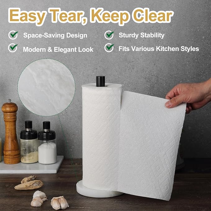 Koville African Genuine Marble Paper Towel Holder Countertop, Metal Rod 6" - Image 3