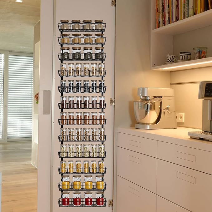 SWOMMOLY Adjustable Wall Mount Spice Rack Organizer, 12-Tier Dual-use Hanging - Image 2