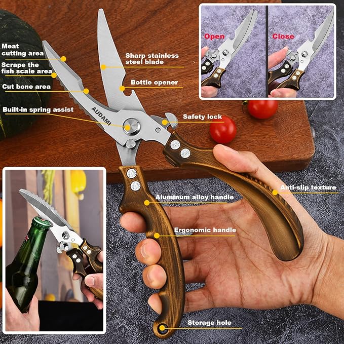 Poultry Shears 2-Pack, Heavy Duty Meat Scissors, Stainless Steel Spring Loaded - Image 3