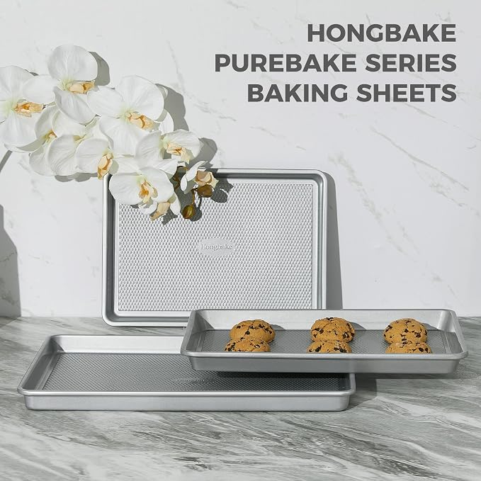 HONGBAKE Naturally Non Toxic Baking Sheet Pan Set of 3, Heavy Duty Aluminized - Image 4