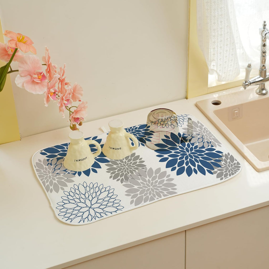 Boho Floral Drying Mat 18x24 Inches For Kitchen Counter Absorbent