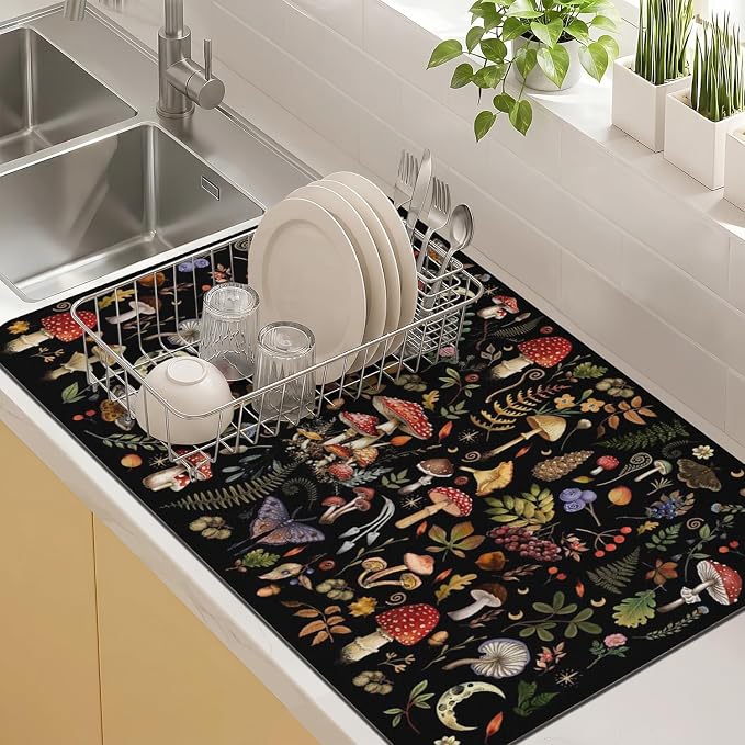 Kitchen Countertop Dish Drying Mat, Super Absorbent Coffee Bar Mat by Kuyig+Home