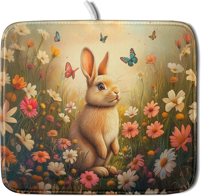 Giwawa Easter Bunny Dish Drying Mat Flower Butterfly Kitchen Drainer Mat 16x18 by Giwawa